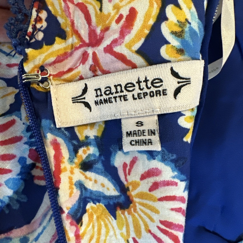 Nannette Lepore Women's Ruffle Sleeveless Floral Peplum Blouse Blue Size Small - Picture 5 of 10